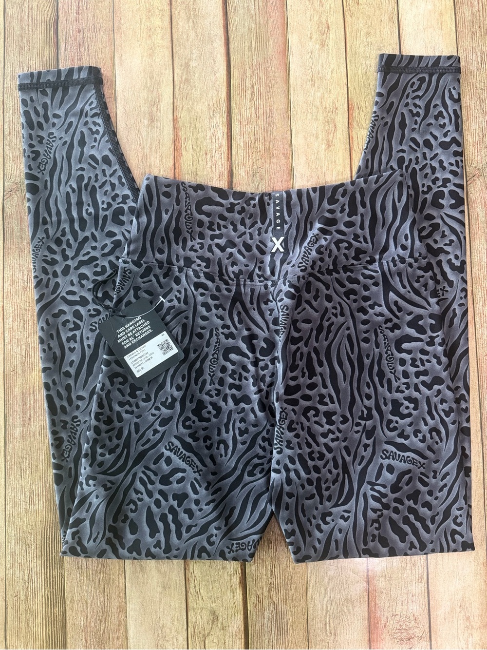 Savage X Fenty Black & Charcoal Animal-Print High-Rise Leggings